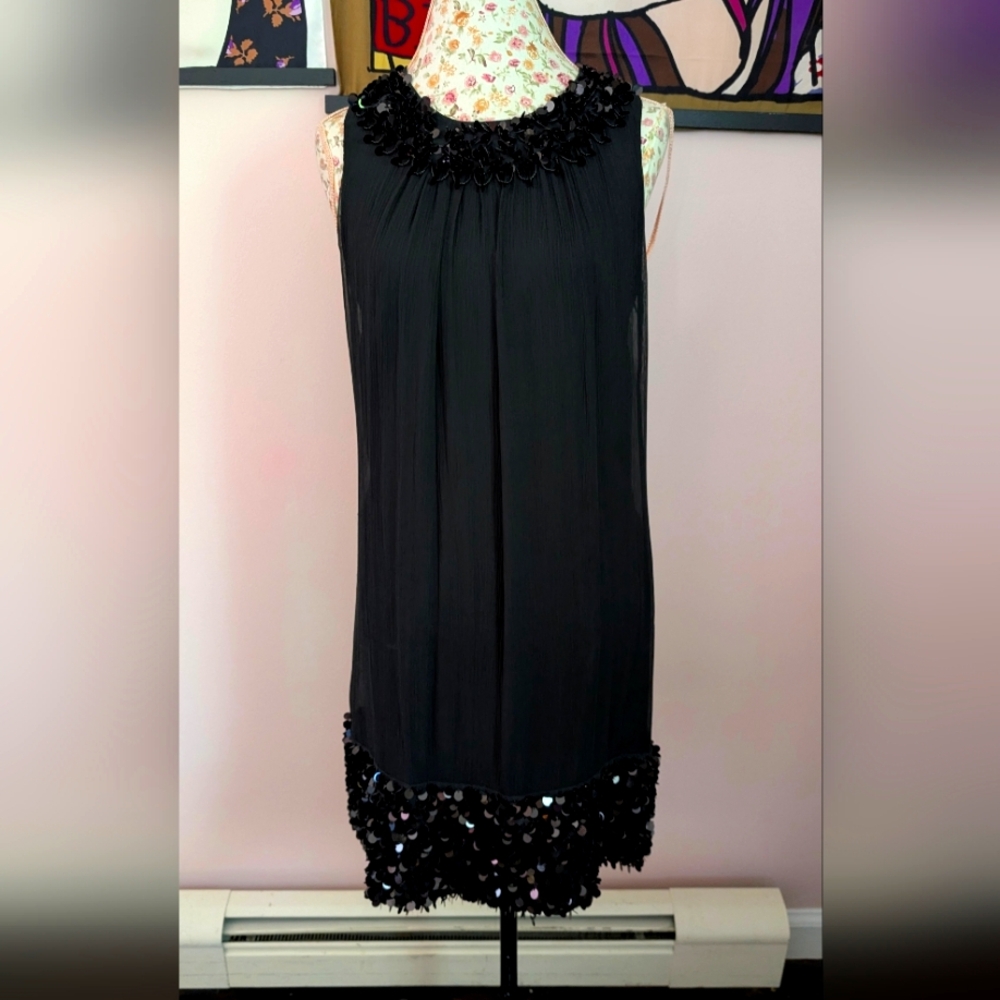 Vintage Betsey Johnson Elegant Black Sleeveless Dress with Sequin Detailing